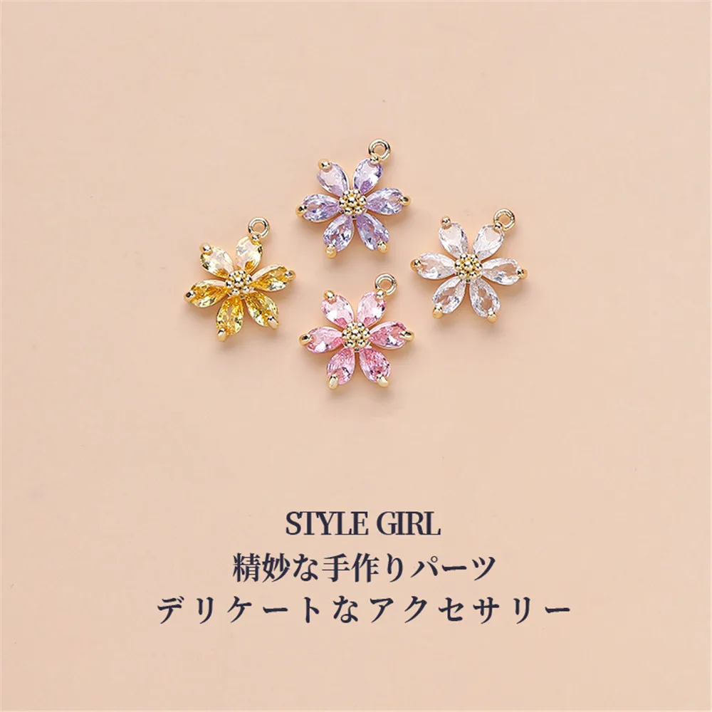 

1pcs 14K Gold Color Zirconia Flower Pendant Handmade DIY Making Bracelet Necklace Headpiece Material Accessories