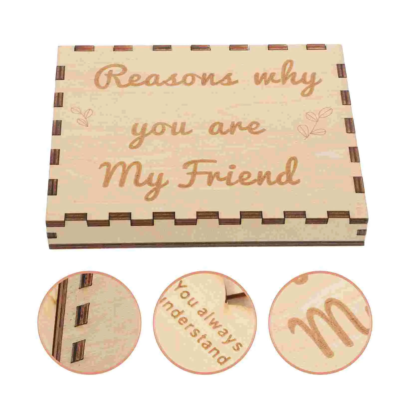

1 Set Friendship Appreciation Gift Box Wood Keepsake Box with Wood Heart Slices for Friends