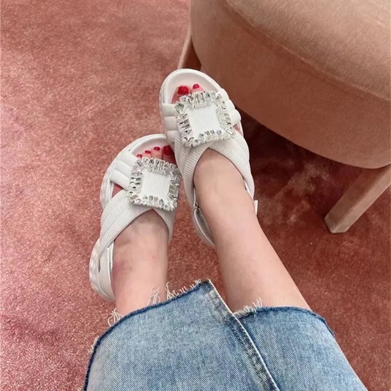 2023 Summer Elegant Woman Shoes With Thick Platform Female Sandals Cross-tied Round Toe Breathable Casual Sexy Ladies Footwear