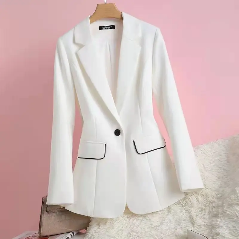

White suit coat Autumn style women's long sleeved slim top show thin suit small man one button small suit waist