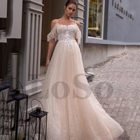 luxury wedding dress off the shoulder exquisite appliques spaghetti straps tulle sweetheart glitter robe de mariee women