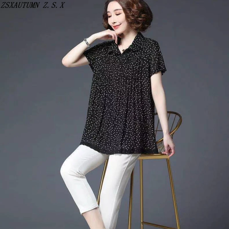 

Summer Short Sleeved Chiffon Shirt Loose Top Women Vintage Beautiful Printed Female Clothing Elegant Fashion Slim Casual Blouse