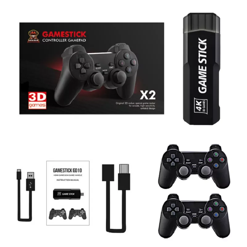 

WFUN Retro Game Console Video Emuelec 4.3 System 2.4G Wireless Gamepads 128GB 40000 Games GD10 HD 4K Game Stick for PSP/PS1/3D