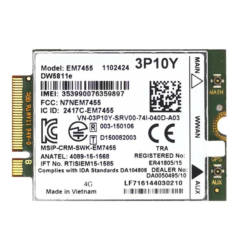 EM7455 DW5811E 4G модуль 3P10Y CAT6 для DELL E7270 E7470 E7370 E5570 E5470 запасные части аксессуары