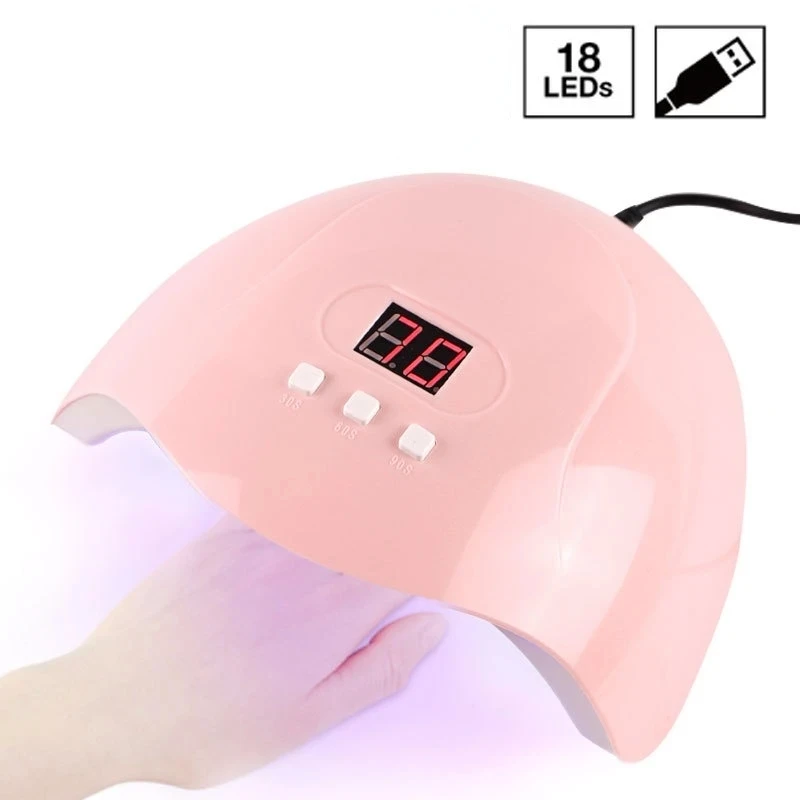 

CNHIDS Pink Nail Dryer Machine Portable USB Cable Home Use Nail Lamp For Drying Curing Nails Varnish With 18 LED Manicure Tools