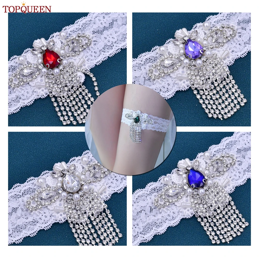 

TOPQUEEN Подвязки для невесты сексуальные эластичные кружева красочные бриллианты Свадебные Подвязки