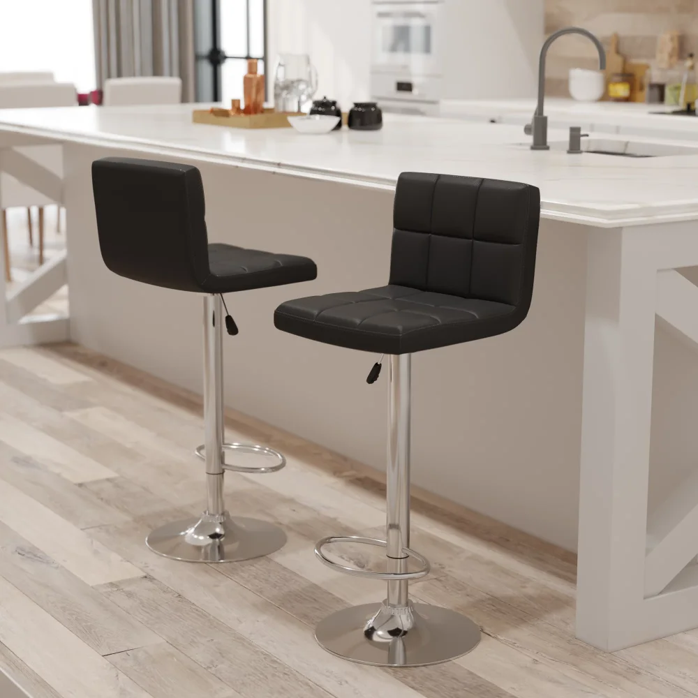 

Modern Square PU Leather Swivel Adjustable Bar Stool, Set of 2, Bar Stool for Kitchen Counter
