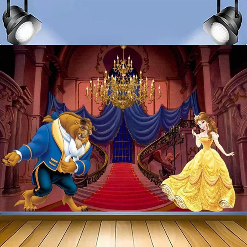 

Beauty and The Beast Birthday Party Supplies Disposable Tableware Cup Plate Napkins Backdrop for Girls Baby Shower Decortions