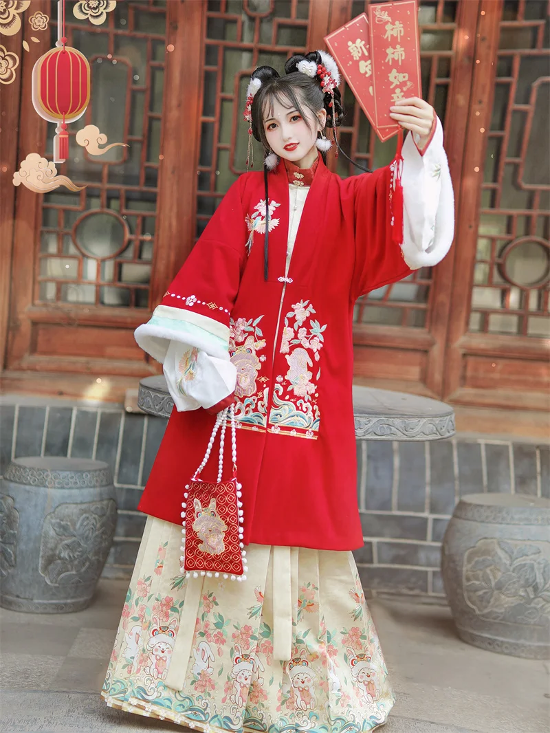 

Традиционное китайское платье ханьфу, Женский Стильный костюм, новогоднее платье, юбка с изображением лошади, для нового года
