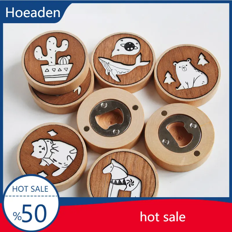

Wooden Bottle Opener Magnet Creative Refrigerator Pasted Wood Can Opener Kitchen Tool