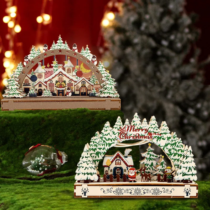 

1pcs 38*5*21.8cm Frames & Displays Cross-border Christmas Wooden Decorations Christmas Village Shopping Mall Window Decorations