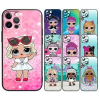 cartoon cute surprise doll for apple iphone 13 12 mini 11 xs pro max x xr 8 7 6 plus se 2020 5 black soft tpu capa phone case