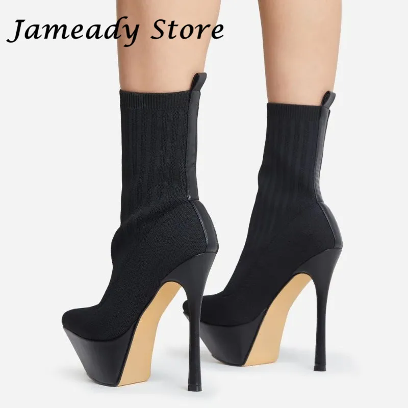 

Women Large Size Sock Boots Stiletto Platform Ankle Boots High Heel Pointed Boots Lady Fashion Elastic Boots Walking Shoes Mujer