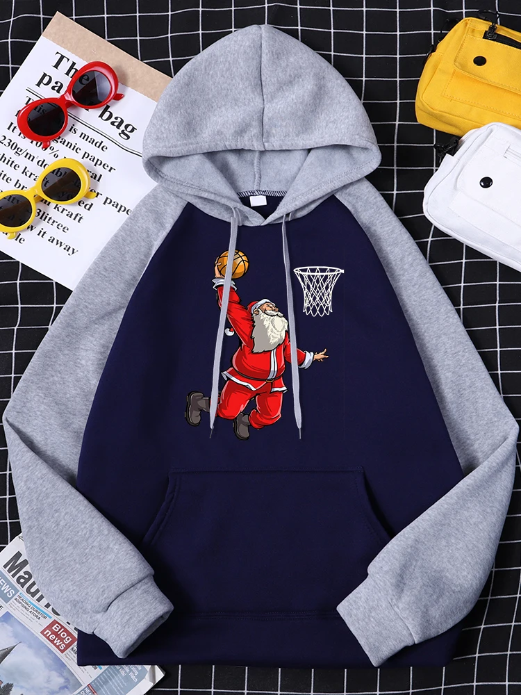 

Футболка для баскетбола с Санта-Клаусом, Слэм-Данк, Рождественский мяч, спортивные женские толстовки реглан, свободная уличная футболка, ос...