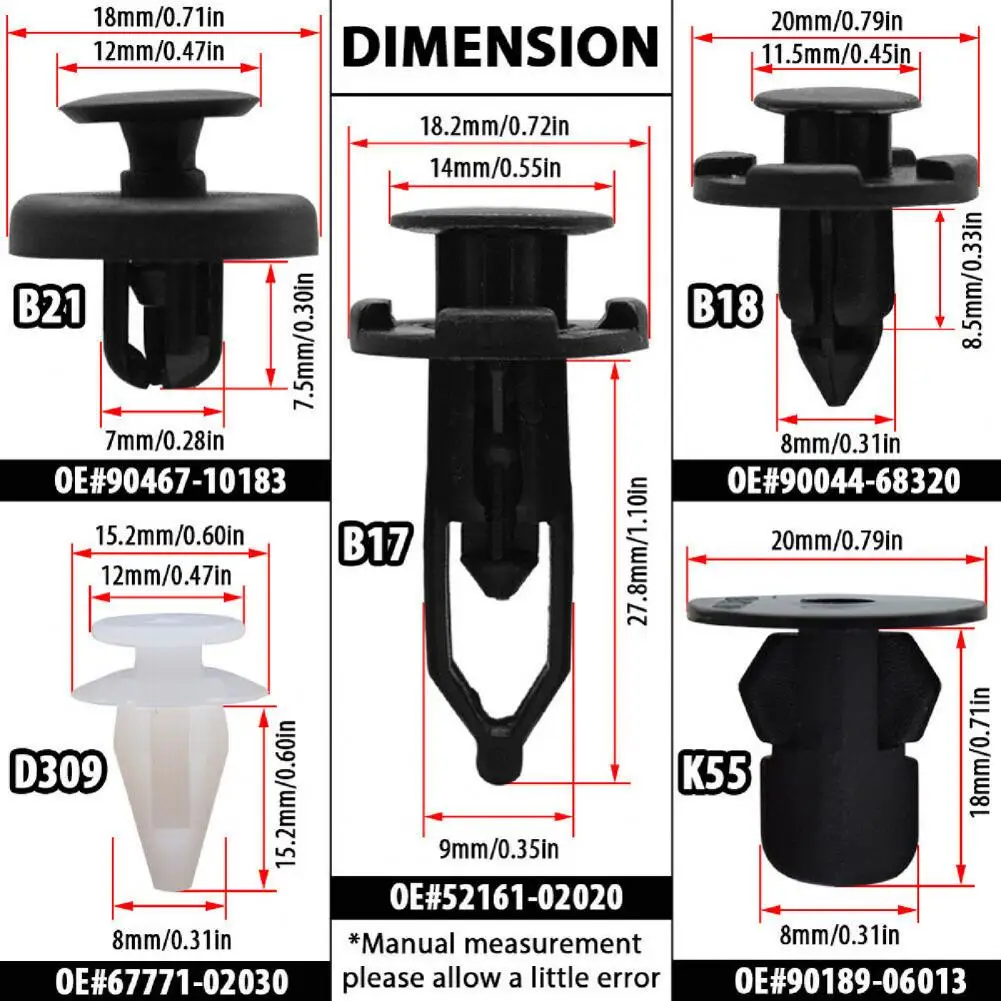 

Mini 100Pcs/Set Excellent Car Plastic Fender Rivet 90467-10183 67771-02030 90189-06013 Lightweight Push Pin Portable