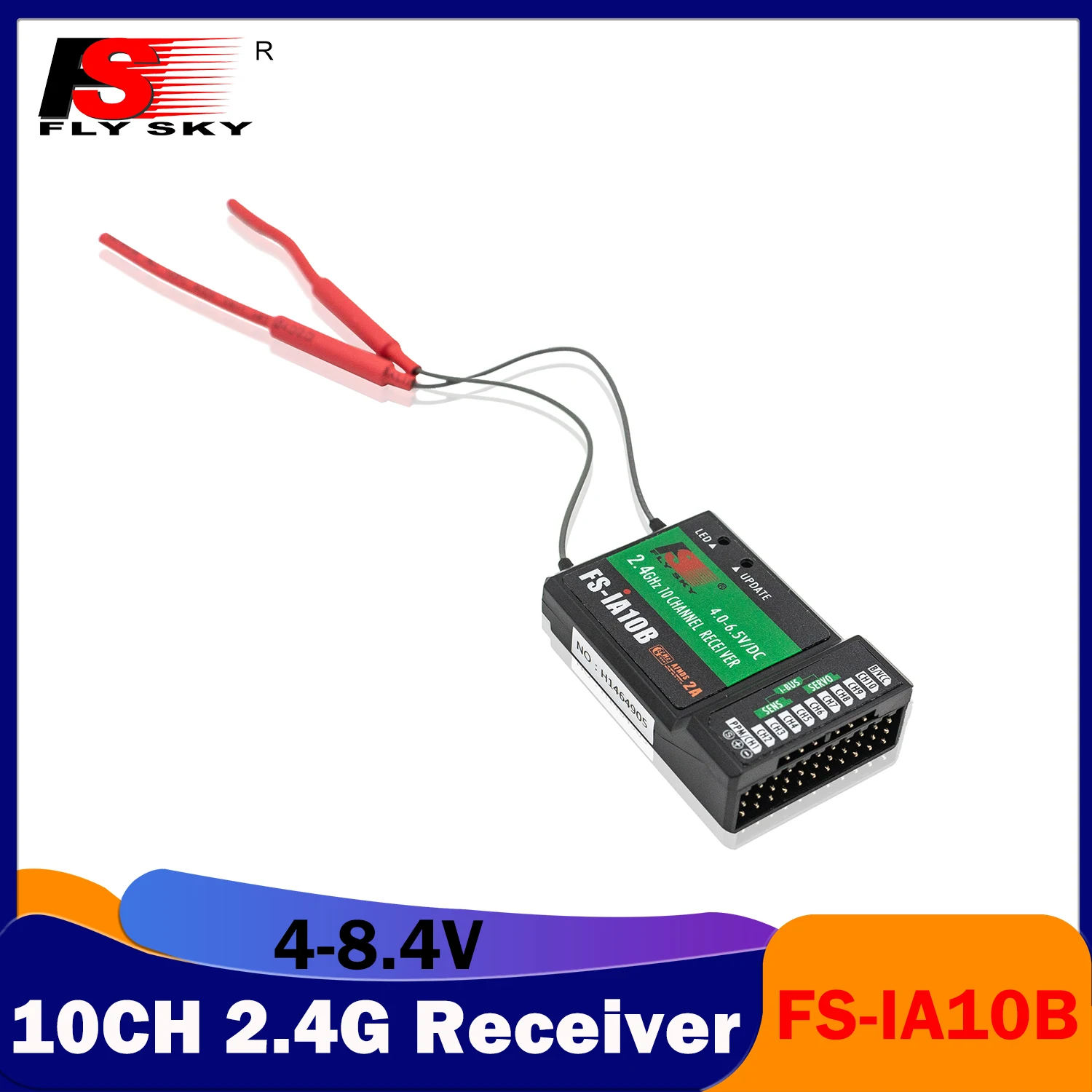 

FLYSKY 10CH FS-iA10B 2.4G Receiver 4.0-8.4V Copper Tube Antenna for RC Model Fix-wing Multi-rotor Aircraft Car Boat Transmitter