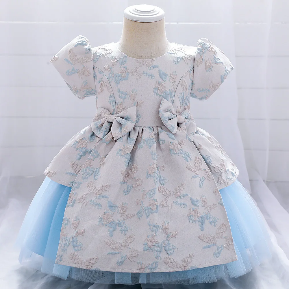 

New Girls Fluffy Bow Knot Princess Dress Toddler Kids Girls Party Wedding Baby Tiered Layers Tulle Dress New Embroidery Dress