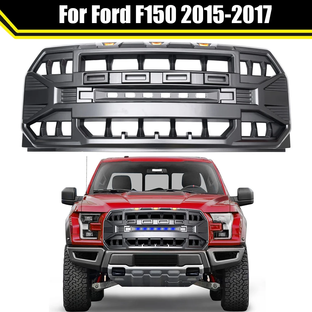 

Front Bumper Grills Grid For Ford F150 2015-2017 Letter Detachable With Led ABS High Quality And Good Fitting With Led Grille