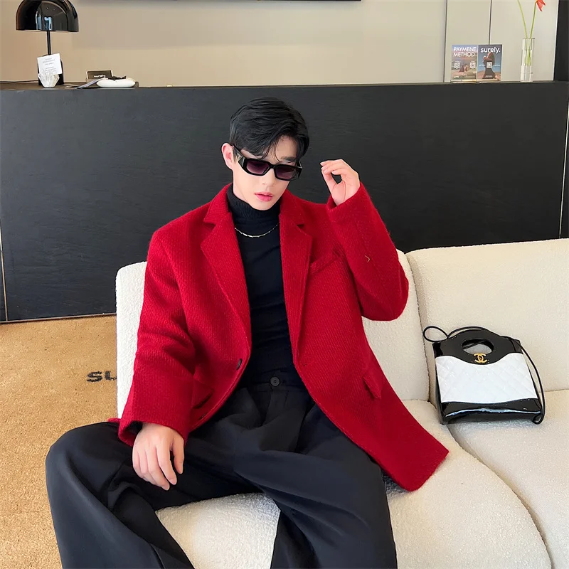 Осенне-зимний красный шерстяной утолщенный мужской костюм High Sense в Корейском