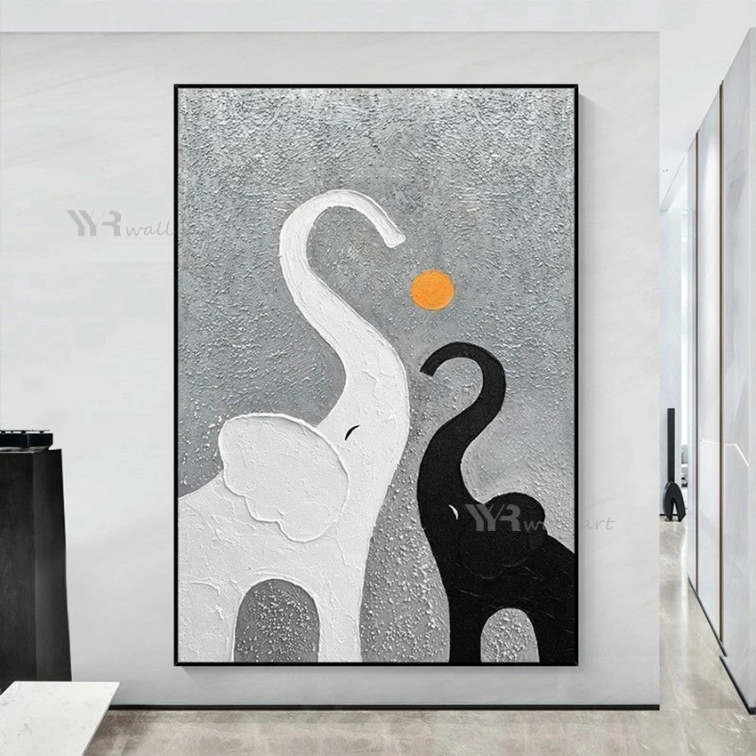 

Абстрактная животная картина маслом милый маленький слон украшение постер ручная работа искусство холст роспись Гостиная спальня отель кр...