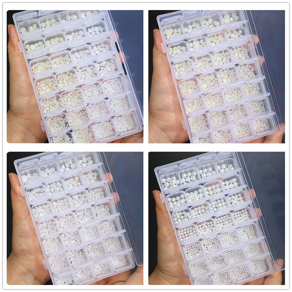 

28Grid Pack White And Creamy-white Mix Size Nail Pearls Decor Micro Charm Pearls Nail Art Decorations Free Shipping