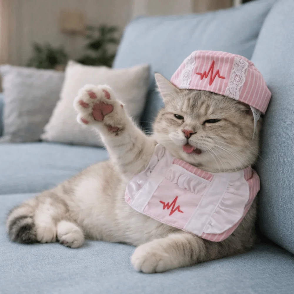 Фото Забавный костюм медсестры для кошек и собак, регулируемая шапочка медсестры, дышащая одежда для косплея питомцев, платье для трансформации кошки, наряд для вечеринки питомцев №3