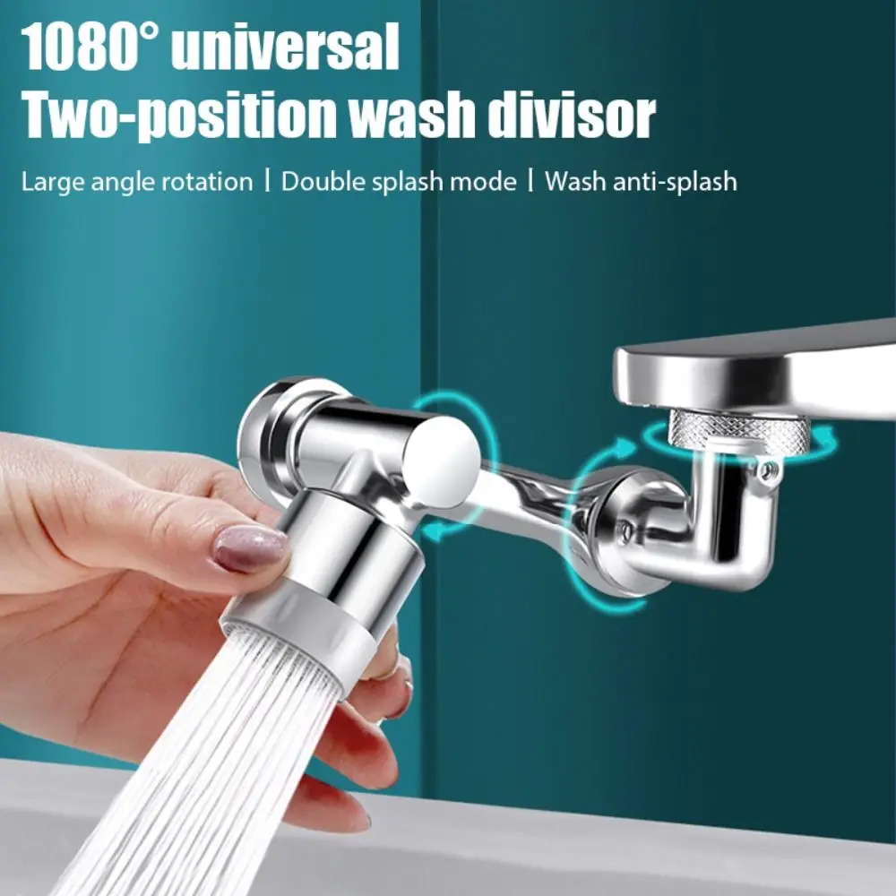 

Silver 2 Mode Water Outlet Rotate Splash Filter Faucet Sprayer Head Extender 1080 Degrees Faucet Adapter