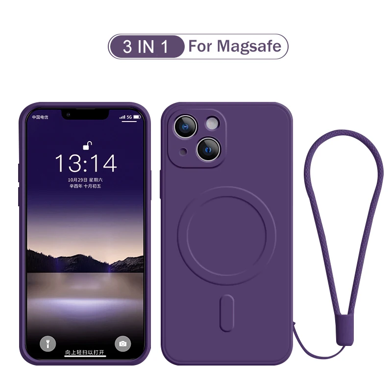 

Original Silicone For Magsafe Magnetic Wireless Charge Case for iPhone 14 13 12 Mini 11 Pro Max X XR S 7 8 Plus se Lanyard Cover