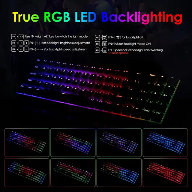 K688 RGB USB Mini Mechanical Gaming Keyboard Blue Switch 78 Keys Wired Detachable Cable,Portable for Travel PC Laptop 5