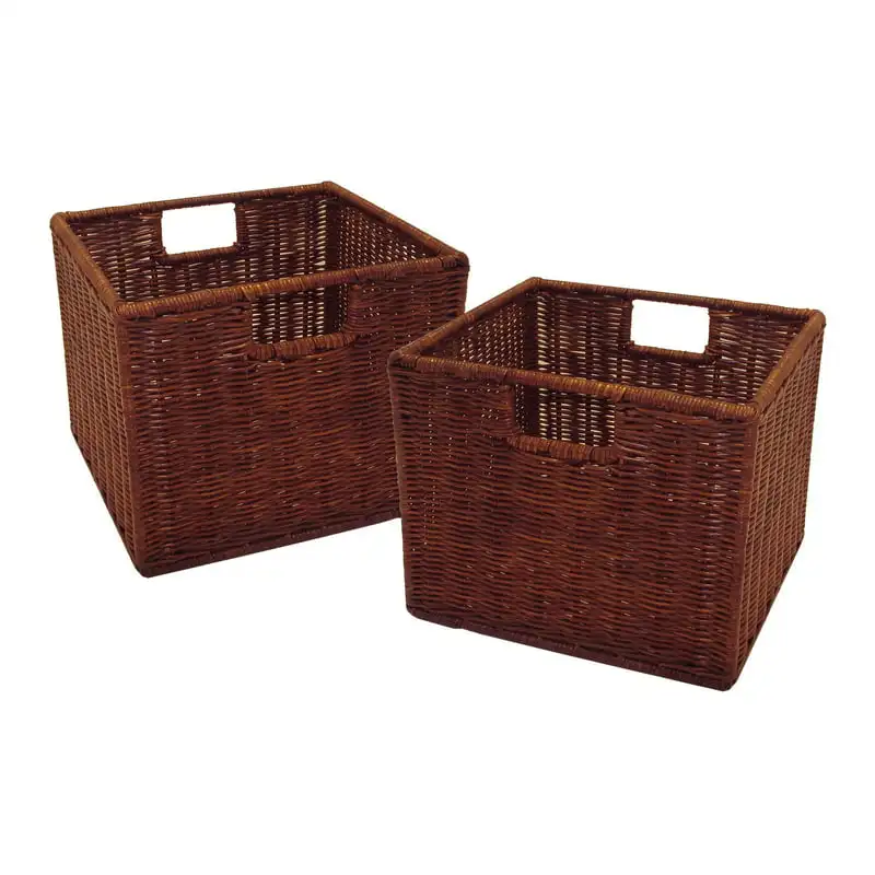 

Деревянные плетеные корзины Winsome Leo 2 шт., маленькая корзина для хранения из ротанга орехового дерева, портативные корзины из ротанга, кухонные инструменты