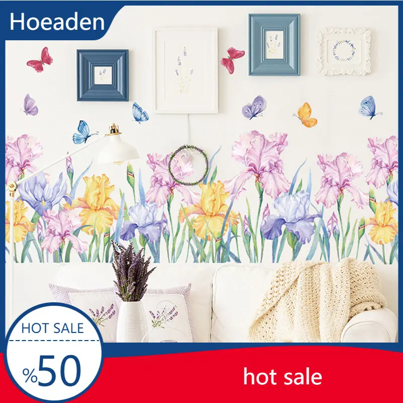 

Garden Flower Butterfly Wall Stickers Plants Room Decor Green Leaf Peel and Stick Headboard Decoration Christmas Home