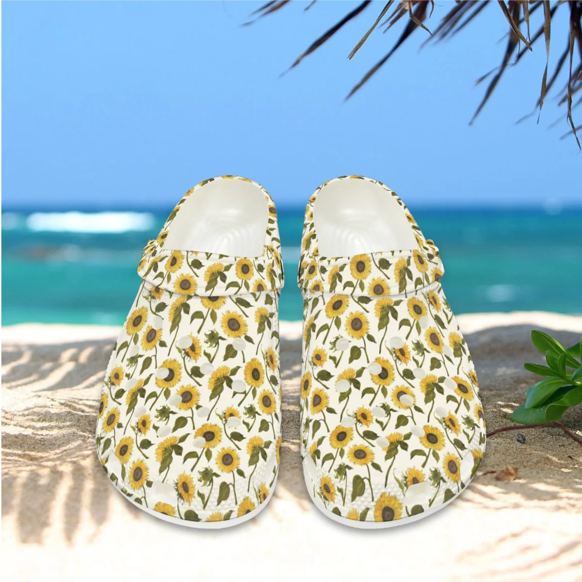 

Sunflower Print EVA Non-Slip Clogs Unisex Waterproof Slippers Outdoor Light Casual Breathable Cozy Flat Sandals Zapatos Mujer
