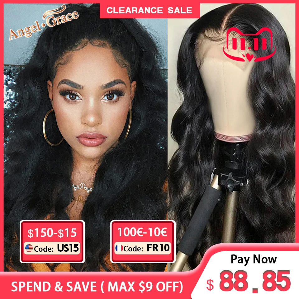 

Angel Grace Brazilian 5x5 Body Weave Lace Closure Wigs For Women Pre Plucked With Baby Hair Remy Human Hair Wigs Natural Color