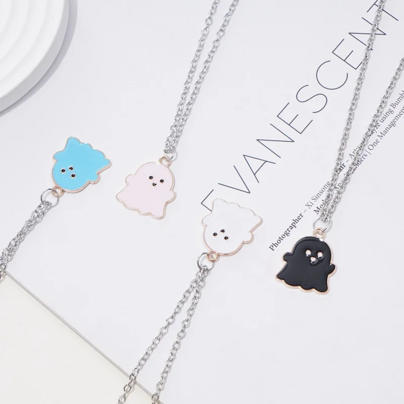 

Cute Black And White Ghost Pendant Necklaces For Women Men Best Friend Lovely Ghost Pendant Couple Necklace Fashion Jewelry