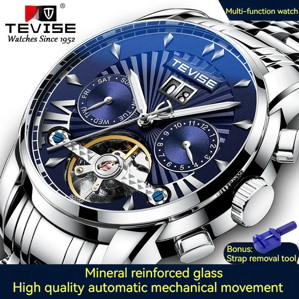 TEVISE Luxury Hollow Out Tourbillon Mechanical Watches Luminous Waterproof Automatic Clock Sport Fashion Multifunction Watch Men