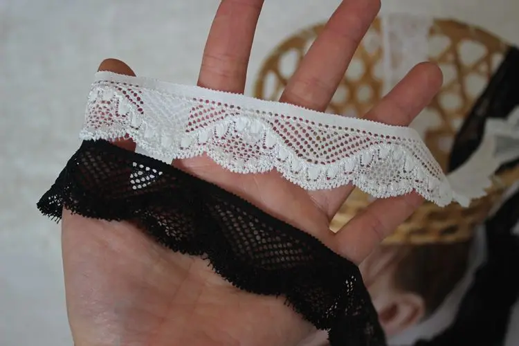 Хорошее качество 10 м/лот ширина 3 см черно-белая пряжа эластичная кружевная