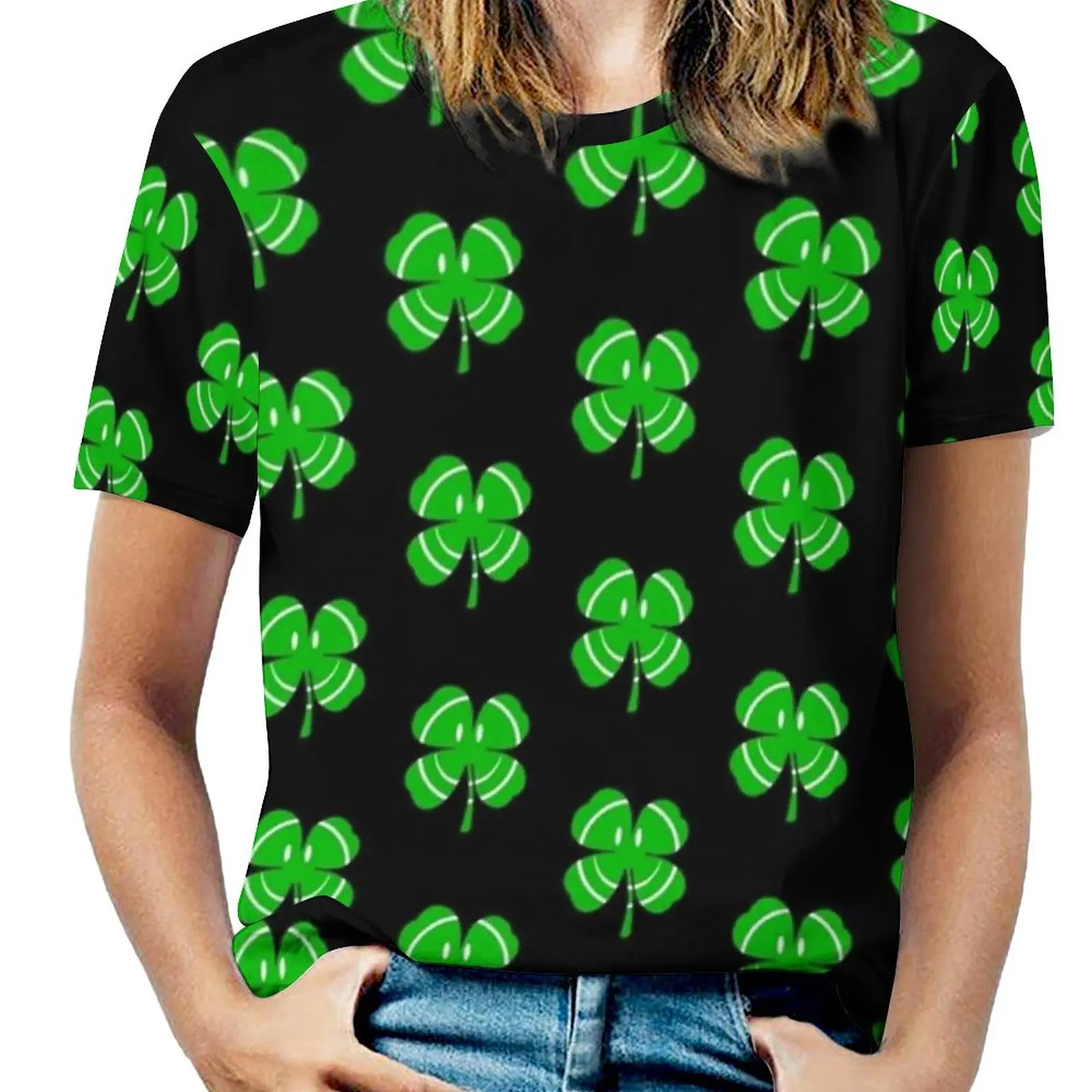 

Happy Irish Shamrock Fashion Print Women Ladies Girls T-Shirt Harajuku Round Neck Short Sleeve Tops & Tees Green S S Day Party
