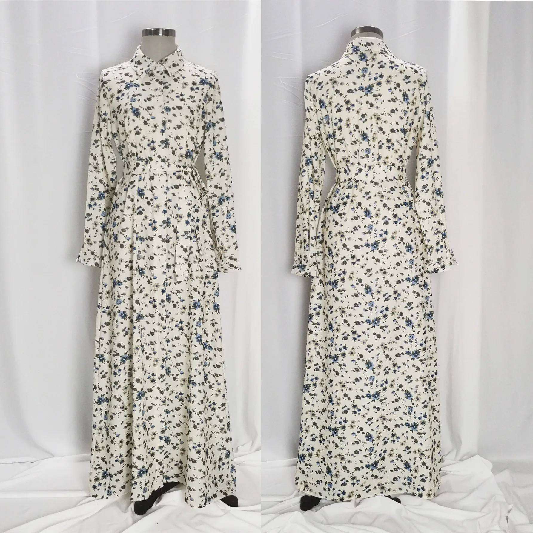 Muslim Fashion Printed Dress with Waistband Slim Fit Middle Eastern African Long Dresses for Women Modest Muslim Dress Women