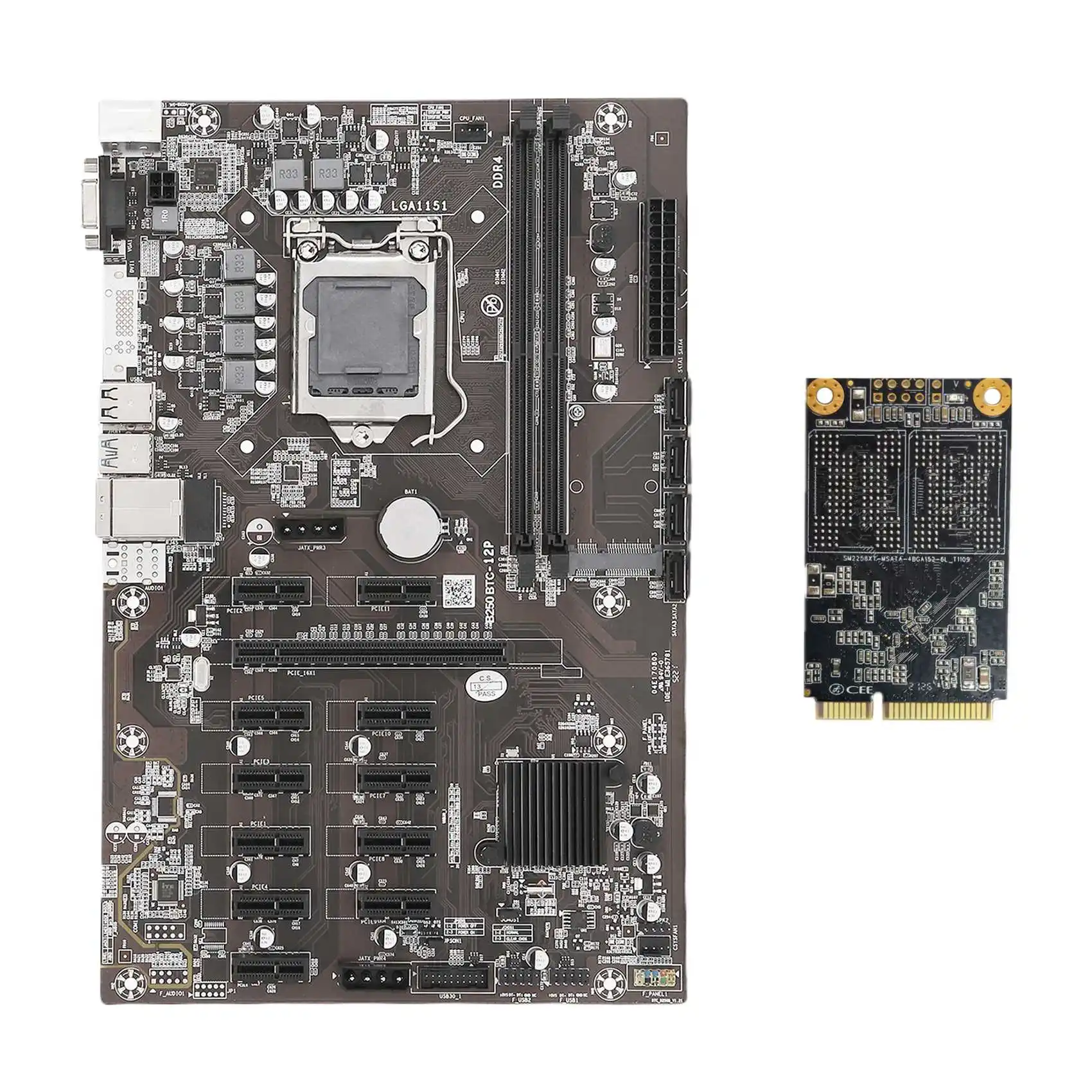 

B250B ETH Mining Motherboard+128G MSATA SSD LGA1151 DDR4 12XGraphics Card Slot MSATA SATA3.0 USB3.0 for BTC Miner Mining
