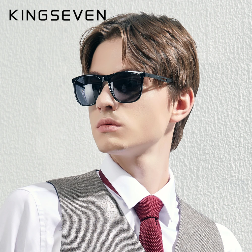 Мужские солнцезащ. Очки в оправе KINGSEVEN, черно-серые солнцезащитные очки в алюминиевой оправе с квадратными поляризованными линзами со степенью защиты уф400, лето