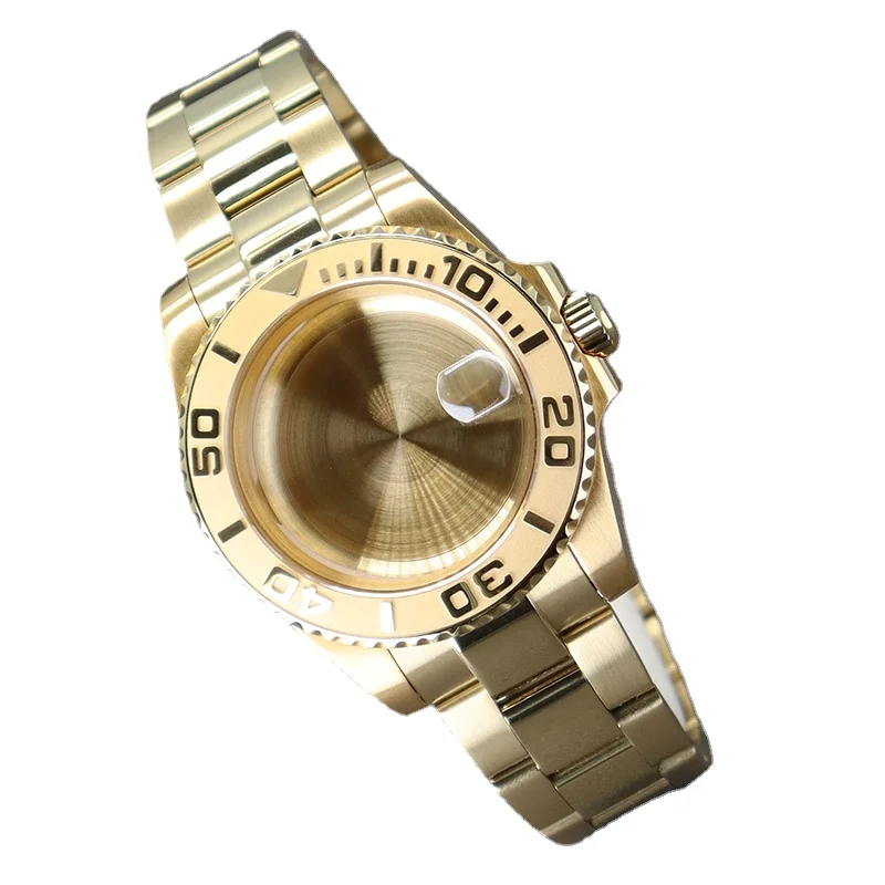 

40mm Men Watch Automatic Cases Watchband Sapphire Crystal Glass Parts Fit Gold YACHT-MASTER Seiko nh34 nh35 nh36 nh38 Movement