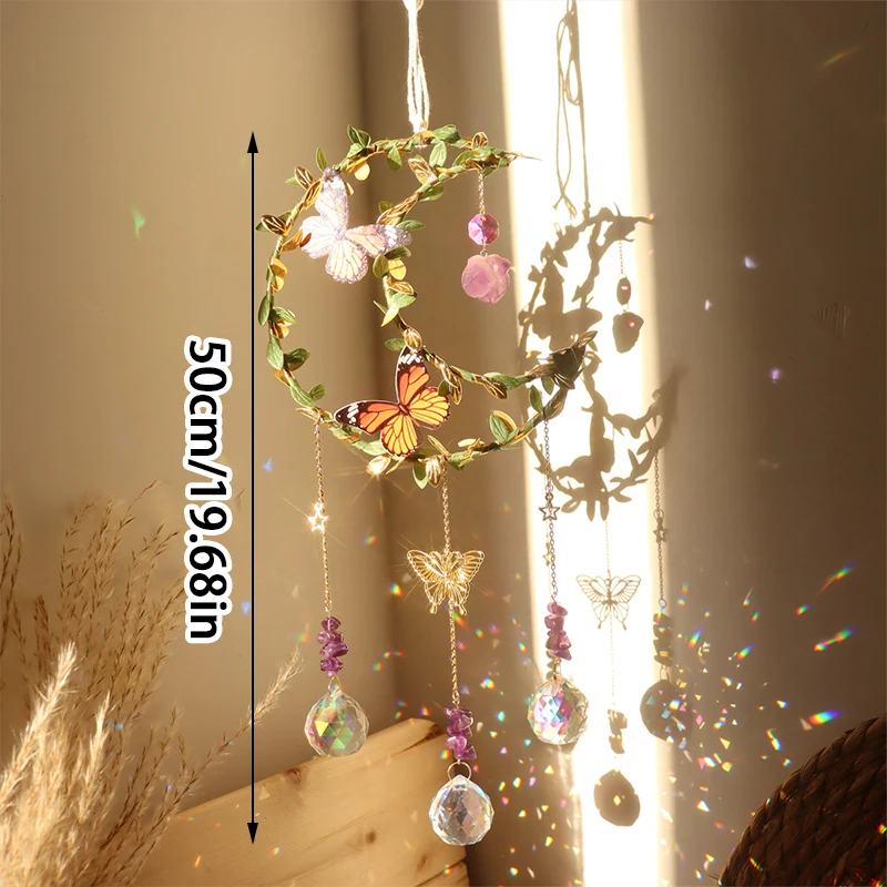 

Butterfly Wrapped Flower and Leaf Pendant Moon Five Point Star Heart shaped Wind Chime Entangled Leaf Flower Sun Catcher