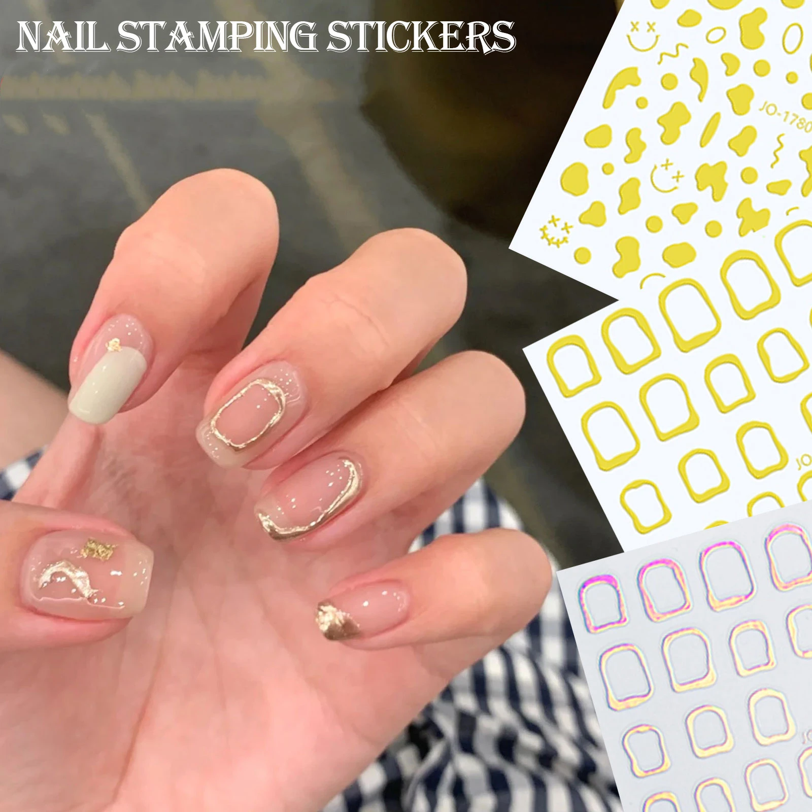 

3D Nail Art Slider Decal Laser Simple Color Block Sticker Decoration Gold White/Laser/Aurora Thin Foils for Manicure