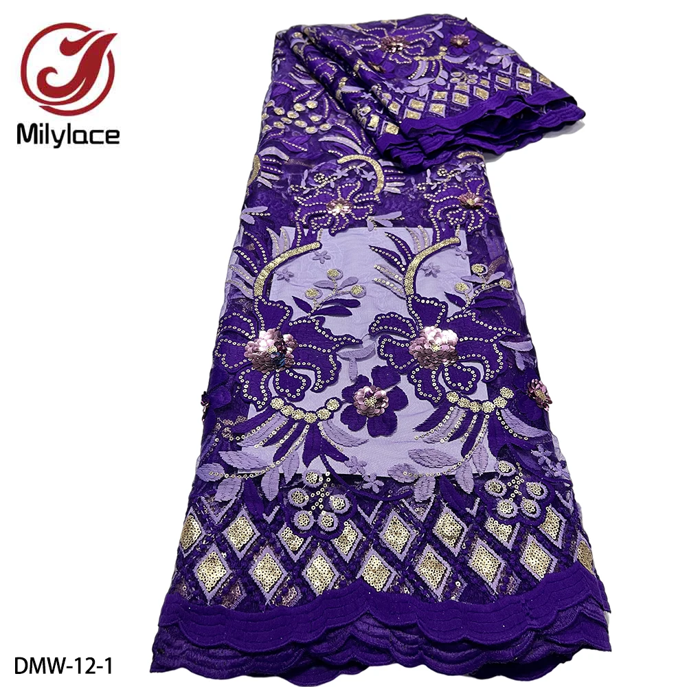 

Latest African Lace Fabric 2022 High Quality Sequins Lace Embroidery French Lace Fabric for Wedding Dress DMW-12