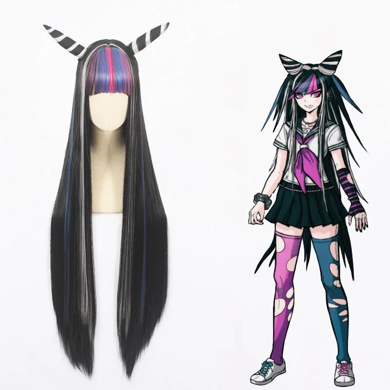 

Anime Cosplay Wig for Danganronpa Mioda Ibuki 100cm Long Straight Mixed Color Wigs with Free Cap Halloween cosplay Costume Props