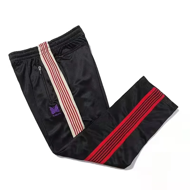 

2022ss AWGE Needles Sweatpants Women Men Asymmetric Color AWGE Pants Butterfly Embroidery Joggers Needles Trousers