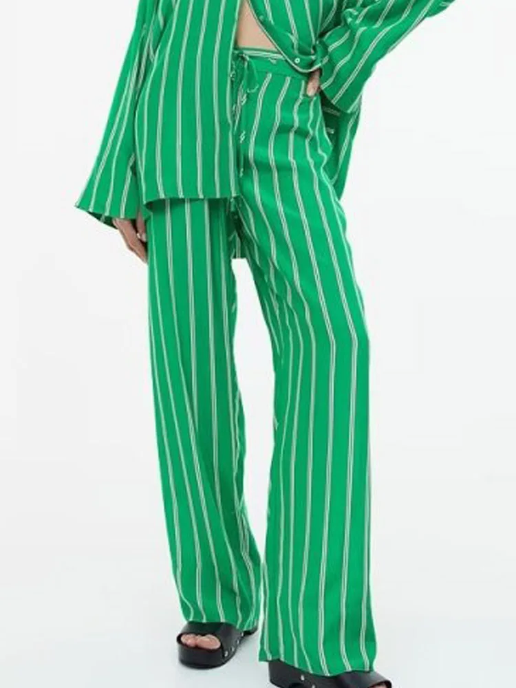 

Женские прямые брюки Kumsvag, повседневные Элегантные уличные брюки в полоску с завязкой и бантом, одежда для лета, 2023