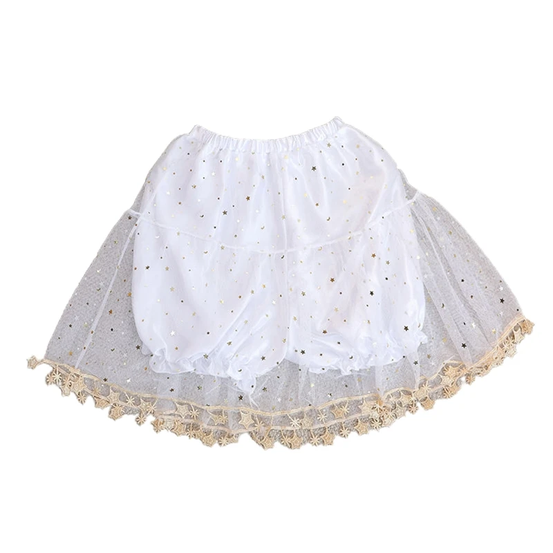 

Petticoat with Bloomers Inside A-line Short Half Slips with Star Tassel Trim 17in for Women Hoopless Underskirt