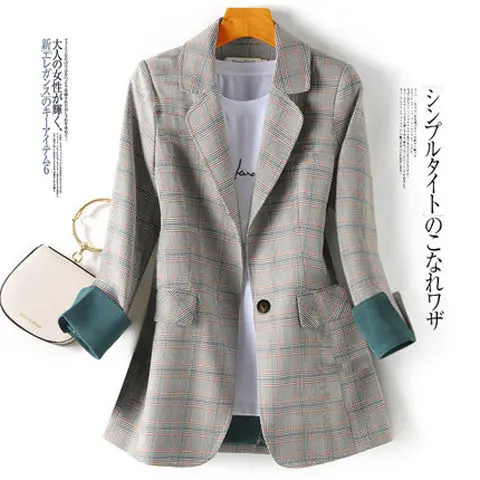

Ladies Long Sleeve Spring Casual Blazer Fashion Business Plaid Suits Women Work Office Blazer Women Coats Woman Jacket E203