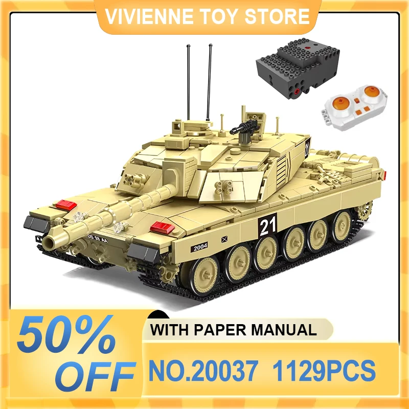 Mold King 20037 технический военный танк строительный блок RC Challenger 2 основный боевой